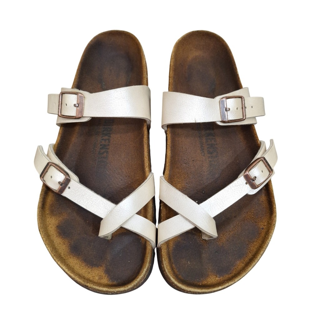 Birkenstock Salina Pearlescent Cream Sandals Women 37 US 6-6.5 Toe Loop Slide